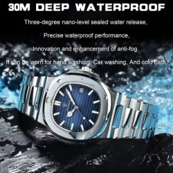 POEDAGAR - elegant Quartz watch - waterproof - stainless steel - blueWatches
