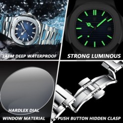 POEDAGAR - elegant Quartz watch - waterproof - stainless steel - blueWatches