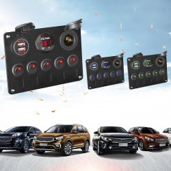 Painel de interruptores basculantes - Voltímetro digital à prova d'água - para carro - barco - caminhão - 12V - USB - LED