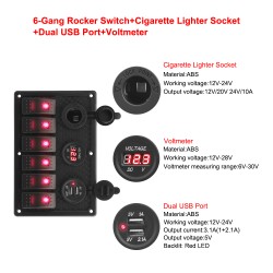 Painel de interruptores basculantes - Voltímetro digital à prova d'água - para carro - barco - caminhão - 12V - USB - LED