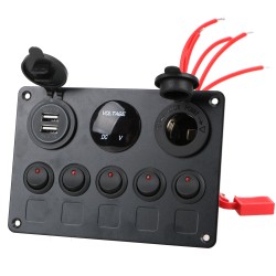 Painel de interruptores basculantes - Voltímetro digital à prova d'água - para carro - barco - caminhão - 12V - USB - LED