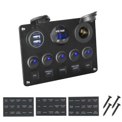 Painel de interruptores basculantes - Voltímetro digital à prova d'água - para carro - barco - caminhão - 12V - USB - LED