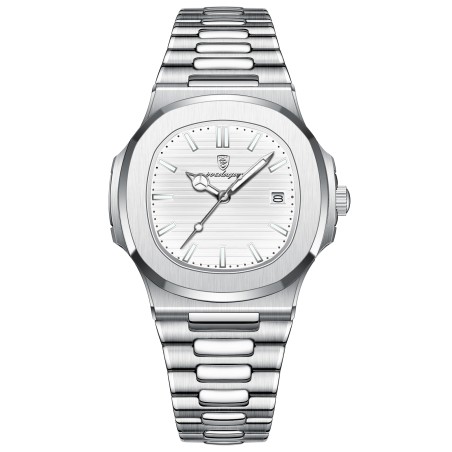 POEDAGAR - elegante relógio de quartzo - à prova d'água - aço inoxidável - branco