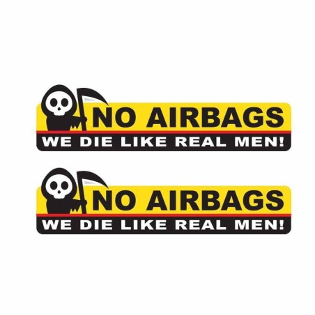 Adesivo de carro engraçado - cabeça de esqueleto / SEM AIRBAGS, MORREMOS COMO HOMENS DE VERDADE - 2 peças