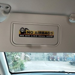 Adesivo de carro engraçado - cabeça de esqueleto / SEM AIRBAGS, MORREMOS COMO HOMENS DE VERDADE - 2 peças