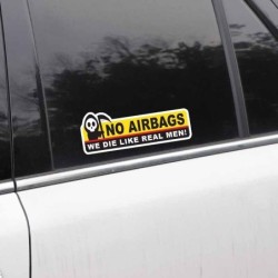 Adesivo de carro engraçado - cabeça de esqueleto / SEM AIRBAGS, MORREMOS COMO HOMENS DE VERDADE - 2 peças