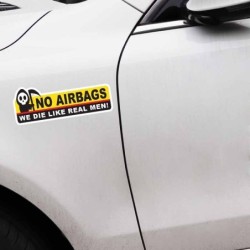 Adesivo de carro engraçado - cabeça de esqueleto / SEM AIRBAGS, MORREMOS COMO HOMENS DE VERDADE - 2 peças