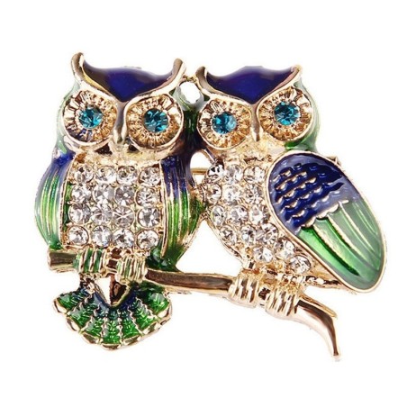 Casal de corujas de cristal - broche