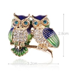 Casal de corujas de cristal - broche