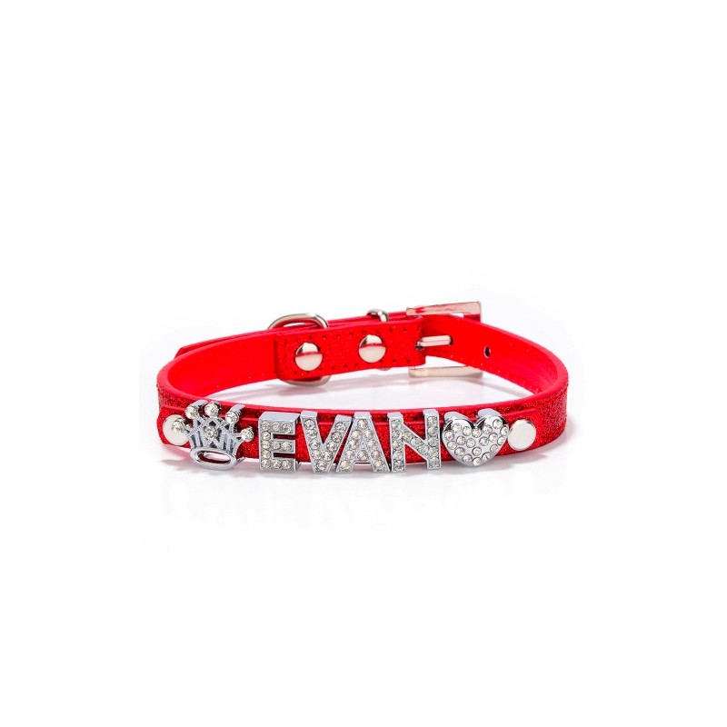 Coleira para cães/gatos - com cristal nome e charm - personalizada Coleira para cães/gatos - com cristal nome e charm - personalizada