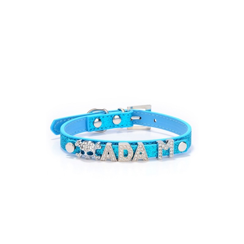 Coleira para cães/gatos - com cristal nome e charm - personalizada Coleira para cães/gatos - com cristal nome e charm - personalizada