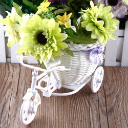 Plastic white bicycle - decorative flower basket - containerGarden