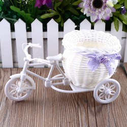 Plastic white bicycle - decorative flower basket - containerGarden