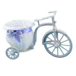 Plastic white bicycle - decorative flower basket - containerGarden