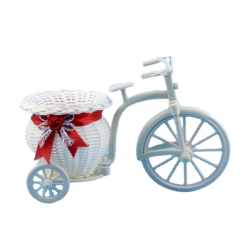 Plastic white bicycle - decorative flower basket - containerGarden