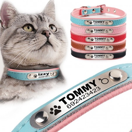 Coleira para cães/gatos - Tag de identificação - personalizada - gravada - couro