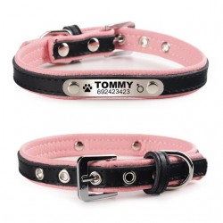 Coleira para cães/gatos - Tag de identificação - personalizada - gravada - couro