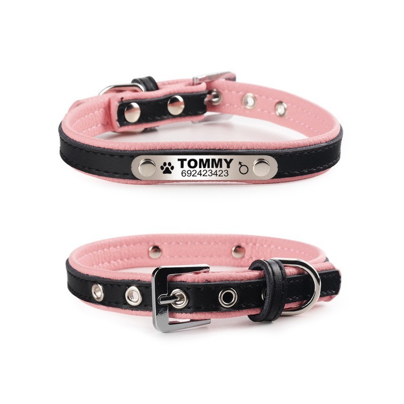 Coleira para cães/gatos - Tag de identificação - personalizada - gravada - couro Coleira para cães/gatos - Tag de identificação - personalizada - gravada - couro