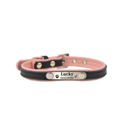 Coleira para cães/gatos - Tag de identificação - personalizada - gravada - couro