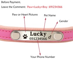 Coleira para cães/gatos - Tag de identificação - personalizada - gravada - couro