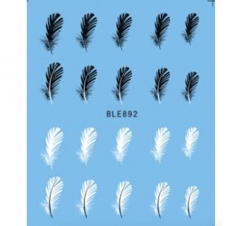Penas pretas / brancas - adesivos para unhas - nail art - 20 peças