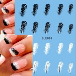 Penas pretas / brancas - adesivos para unhas - nail art - 20 peças
