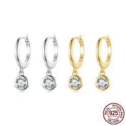 Brincos de argola com cristal branco redondo - prata de lei 925