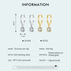 Brincos de argola com cristal branco redondo - prata de lei 925