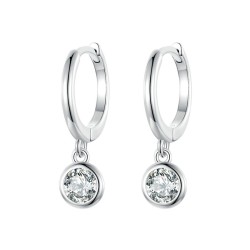Brincos de argola com cristal branco redondo - prata de lei 925