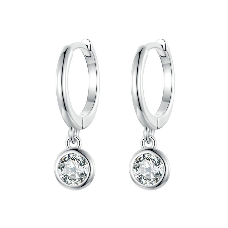Brincos de argola com cristal branco redondo - prata de lei 925