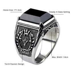 Retro mens signet - with black onyx stone - 925 sterling silverRings
