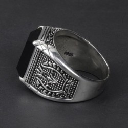 Retro mens signet - with black onyx stone - 925 sterling silverRings