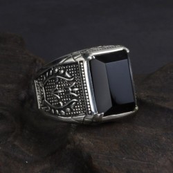 Retro mens signet - with black onyx stone - 925 sterling silverRings