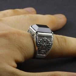 Retro mens signet - with black onyx stone - 925 sterling silverRings