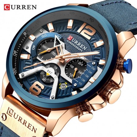 CURREN - relógio de quartzo de luxo - pulseira de couro - à prova d'água