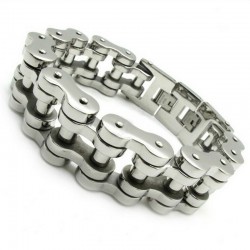 Pulseira masculina de aço inoxidável - design de corrente de motocicleta - 22mm