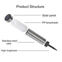 Luz solar de jardim - coluna de aço inoxidável - tubo