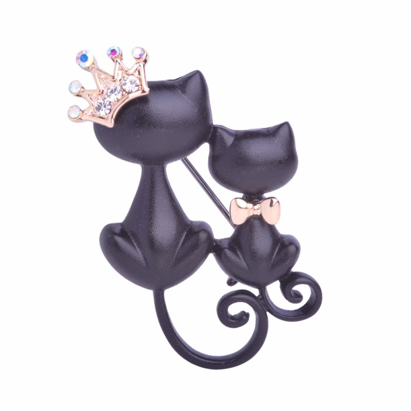Mãe e filha gato - coroa de cristal - broche