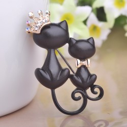 Mãe e filha gato - coroa de cristal - broche