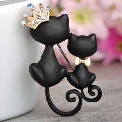 Mãe e filha gato - coroa de cristal - broche
