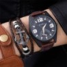 Relógio de quartzo elegante - com pulseira de couro - conjunto