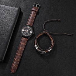 Relógio de quartzo elegante - com pulseira de couro - conjunto