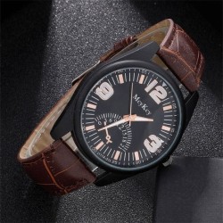 Relógio de quartzo elegante - com pulseira de couro - conjunto