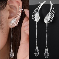 Brincos longos com asas de anjo de cristal - clipes