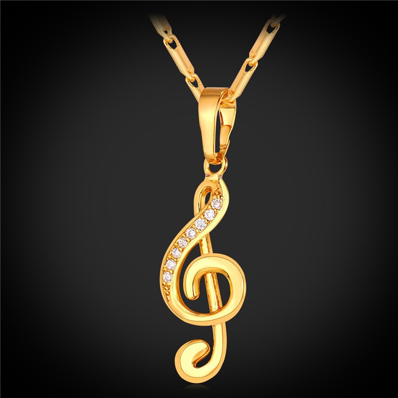 Pingente nota musical / cristais - com colar