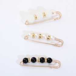 Broche elegante - alfinete de segurança - com pérolas pretas / brancas - 3 peças