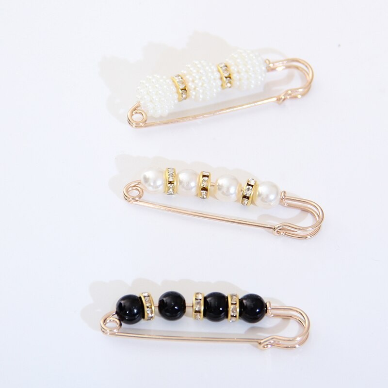 Broche elegante - alfinete de segurança - com pérolas pretas / brancas - 3 peças