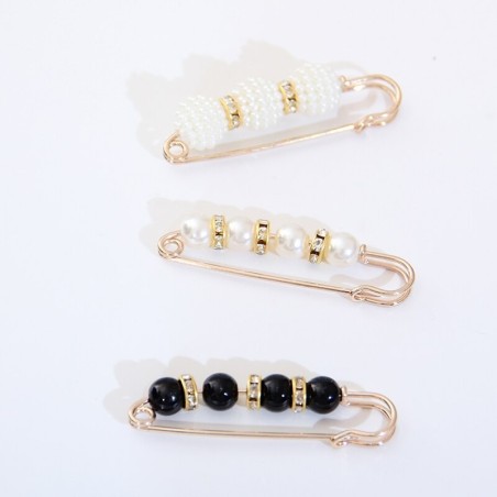 Broche elegante - alfinete de segurança - com pérolas pretas / brancas - 3 peças