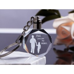 "Pai você é meu herói" - chaveiro cristal - LED