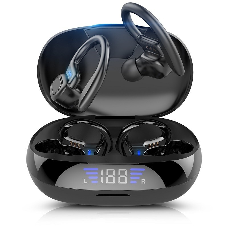 TWS VV2 - Fones de ouvido Bluetooth - gancho para orelha - com microfone / caixa de carregamento / display LED